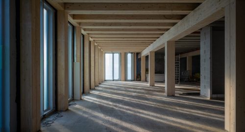 construction site of a Timber-concrete composite office building